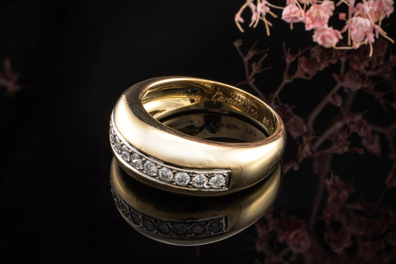 Cartier Paris Ring Mittelsteg mit Diamanten Brillanten in 750er Gelbgold 