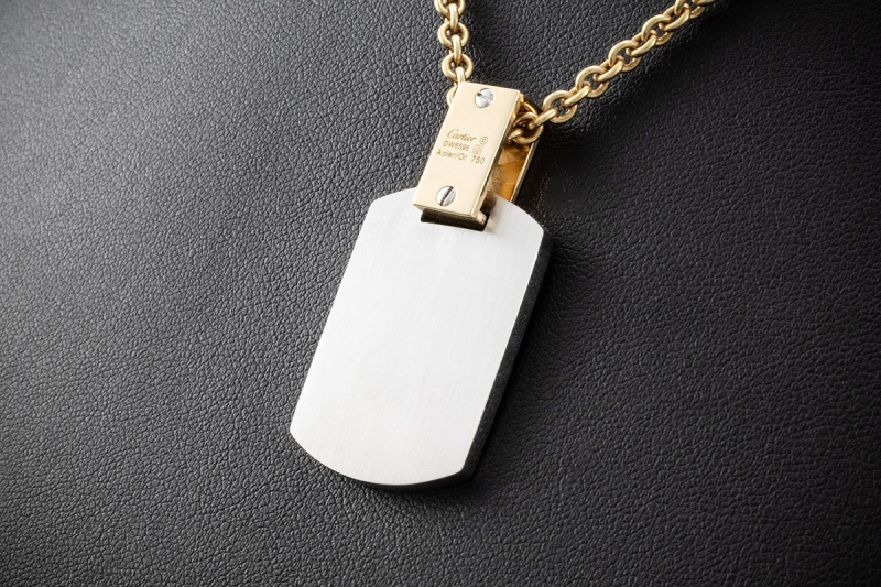 Cartier Santos Anhänger Dog-Tag aus Edelstahl und 750er Gelbgold Rarität 