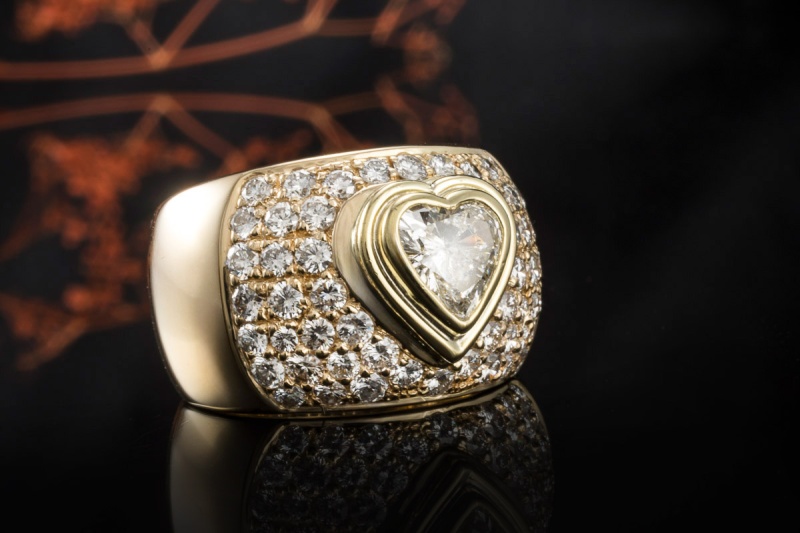 Herz Diamant Ring mit Brillanten Gelbgold 750 Goldschmiedearbeit Massiv 