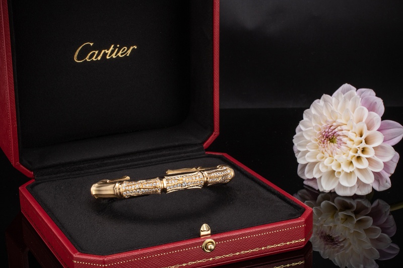 Cartier Bamboo Armreif Bracelet mit 3 x Brillanten Armspange in Gold 750 