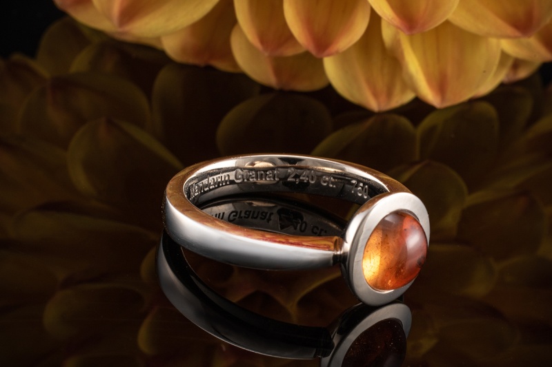 Jochen Pohl Goldschmiede Ring mit Mandarin Granat massiv in Weißgold 750 