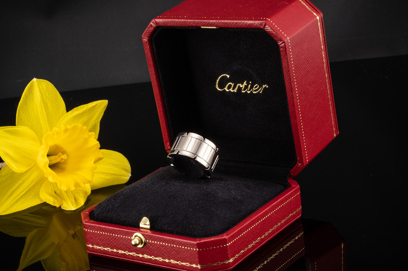 Cartier Ring Tank Francaise Breites Modell Massiv in 750er Weißgold OVP 