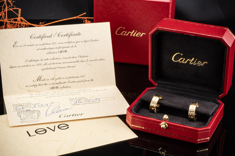 Cartier Love Ohrringe Creolen Ohrstecker mit Clip Gelbgold 750 Full Set 