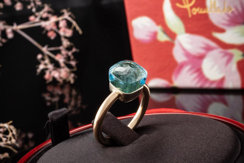 Pomellato Nudo Ring Petit mit hellblauem Blautopas in Rosegold Full Set 