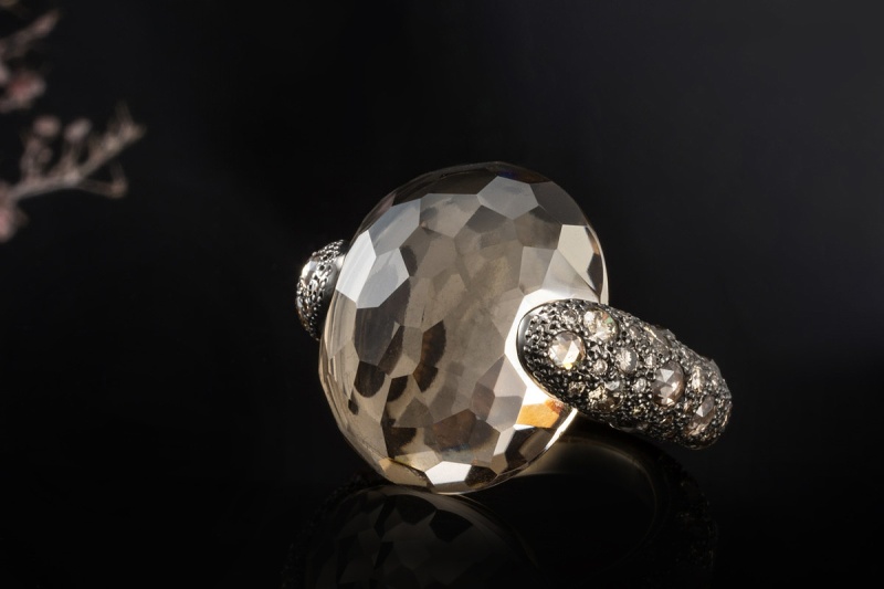 Pomellato Ring Catene Tango mit Rauchquarz und Diamanten in 750er Gold 