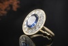 Vintage Saphir Ring Oval Royales Design mit Diamanten in 750er Gelbgold 