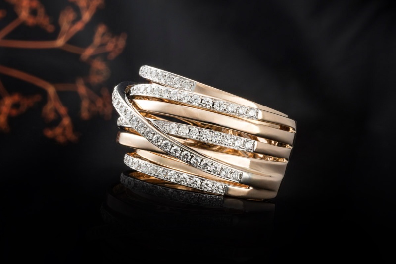 Al Coro Ring Serenata Großes Modell mit Diamanten Roségold Weißgold 750 