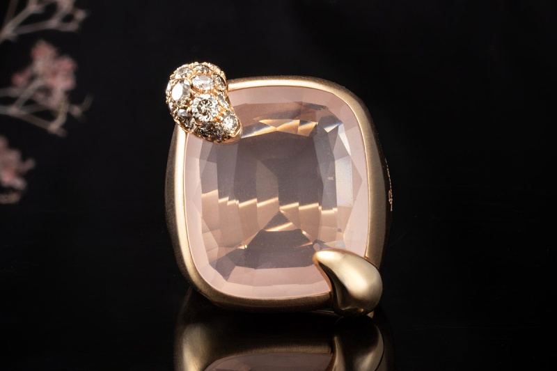 Pomellato Ring Ritratto Rosenquarz u. Diamanten Mattiert in Roségold 750 