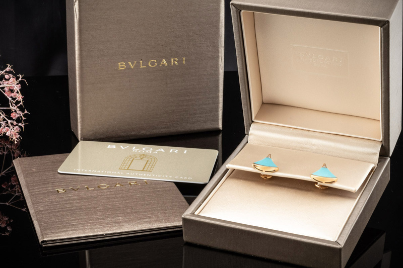 BVLGARI Divas Dream Ohrringe Ohrstecker Türkis und Diamant Rotgold OVP 