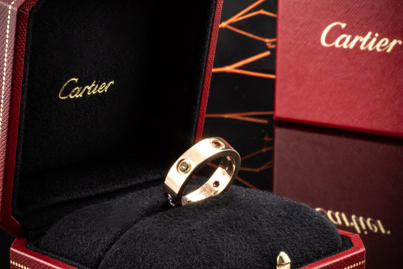 Cartier Love Ring Farbedelsteine bunt rundum in Roségold 750 Full Set 56 