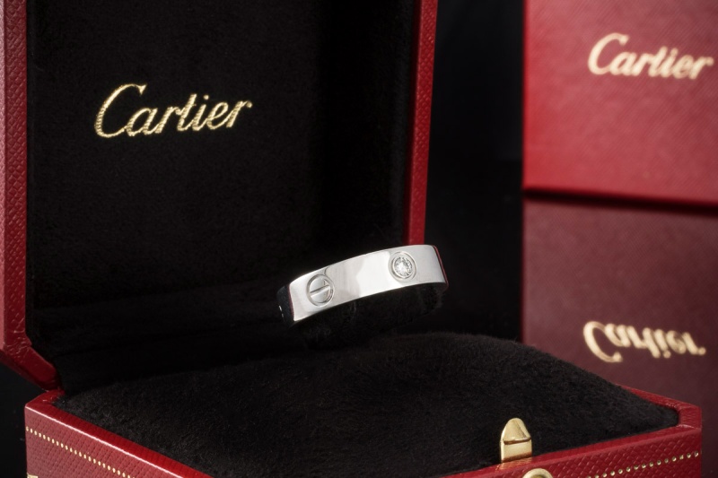 Cartier Love Ring Platin Solitär Ring mit 1 Diamant Brillant 61 Full Set 