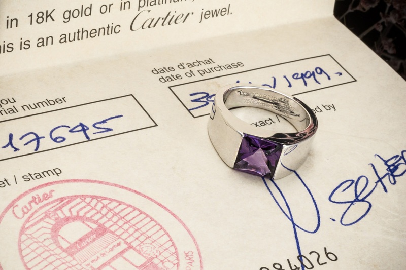 Cartier Tank Ring mit Amethyst Lila Großes Modell Gr. 53 in Weißgold 750 