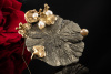 Ehinger Schwarz Collier Kette Brosche Pyrit Sonne und Perlen 585er Gold 