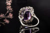 Art deco Ring mit 1 Amethyst und Diamanten in Platin Goldschmiedearbeit 