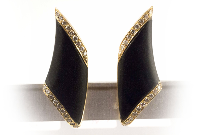 750 Gold Brillant Ohrclips Ohrringe mit Holzapplikationen HOLZ 