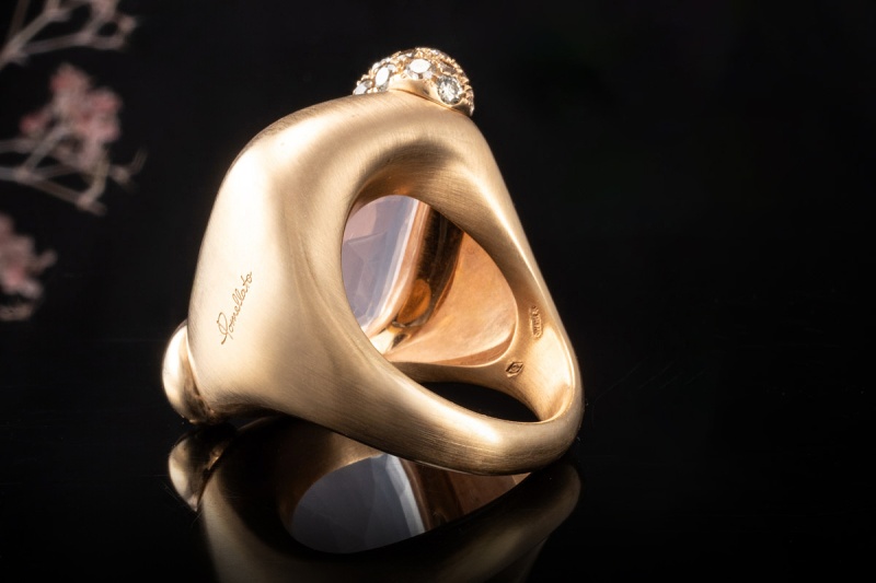 Pomellato Ring Ritratto Rosenquarz u. Diamanten Mattiert in Roségold 750 