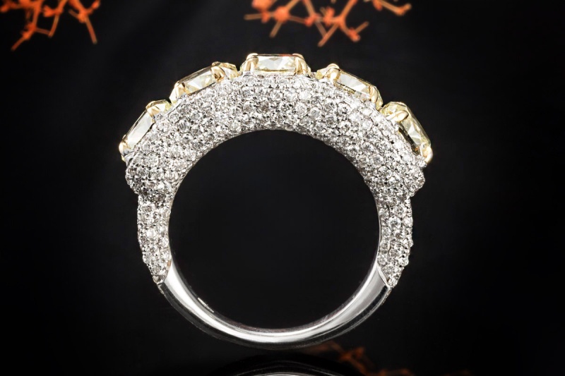 Schmuckset Collier Ring Ohrringe mit Diamanten 750er Weißgold Handarbeit 