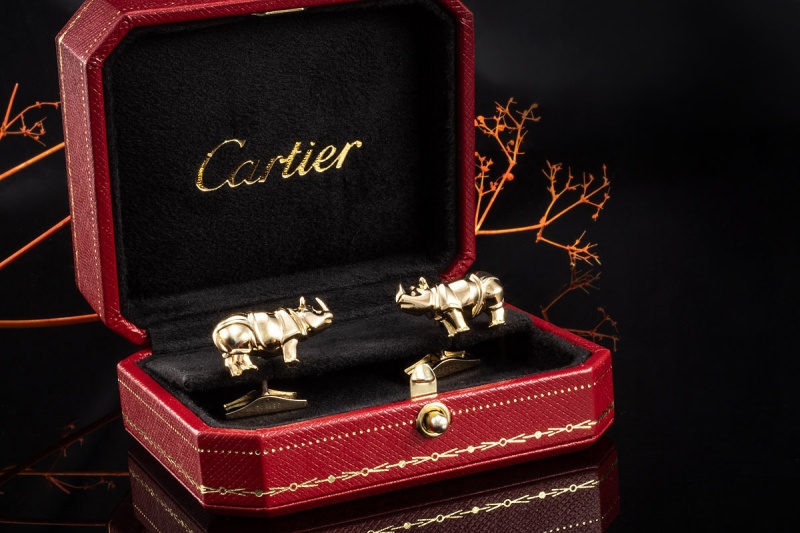 Cartier Vintage Manschettenknöpfe Nashorn Rhinoceros Cufflinks Gold 750 