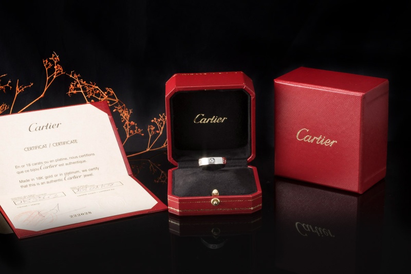 Cartier Love Ring Platin Solitär Ring mit 1 Diamant Brillant 61 Full Set 