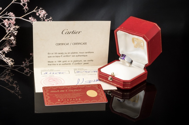 Cartier Tank Ring mit Amethyst Lila Großes Modell Gr. 53 in Weißgold 750 