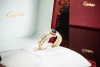 Cartier Paris Ring mit Saphir Tropfen und Diamanten in Gelbgold 750 OVP 